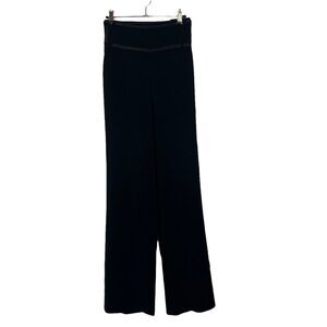 St. John Black Wide Leg Satin Trim Dress Pants 14